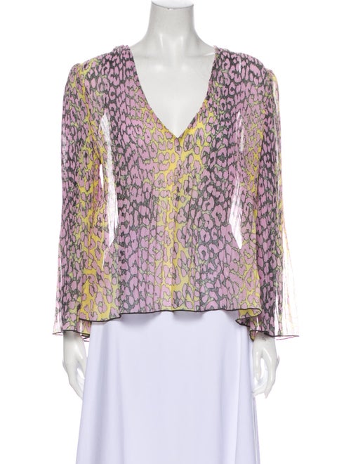 Ganni Animal Print V-Neck Blouse Pink