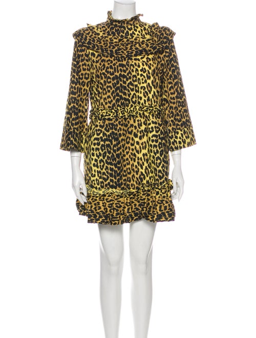 Ganni Animal Print Mini Dress Yellow