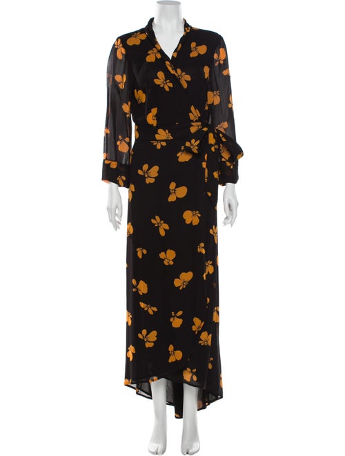 Ganni Floral Print Long Dress Black