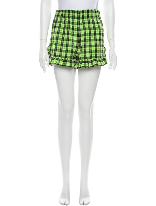 Ganni Plaid Print Mini Shorts Green