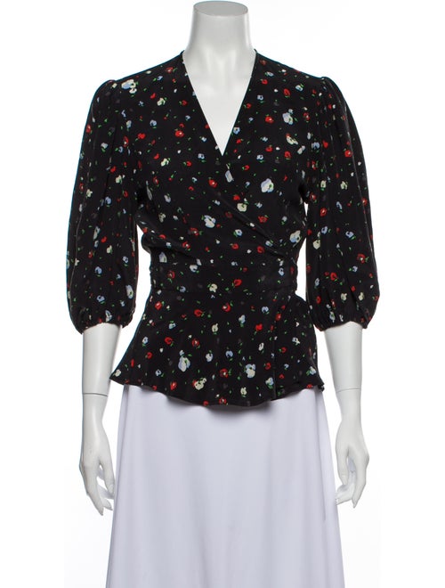 Ganni Silk Floral Print Blouse Grey