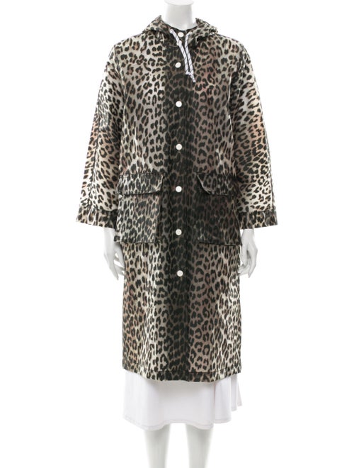 Ganni Animal Print Faux Fur Coat Black