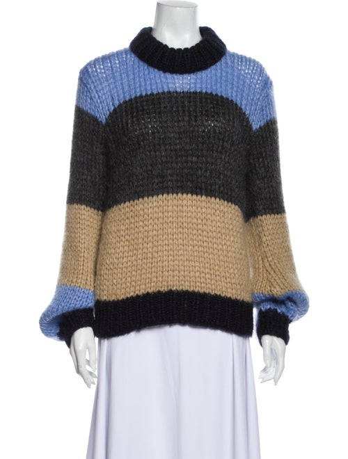 Ganni Striped Turtleneck Sweater Blue