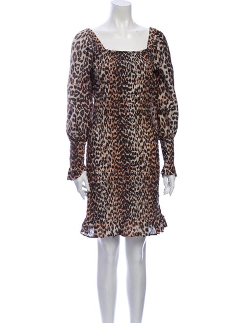 Ganni Animal Print Mini Dress Brown