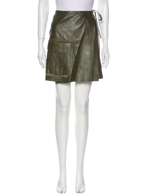Ganni Lamb Leather Mini Skirt Green