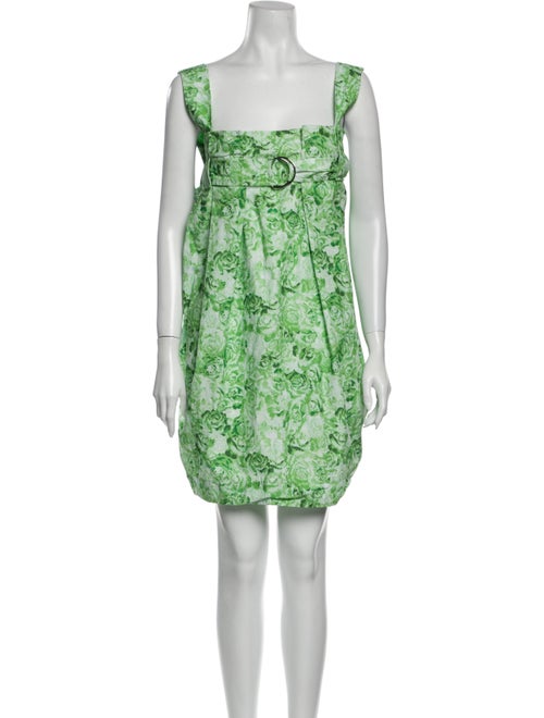 Ganni Floral Print Mini Dress Green