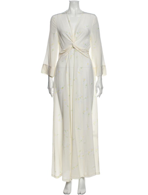 Ganni Silk Long Dress Yellow