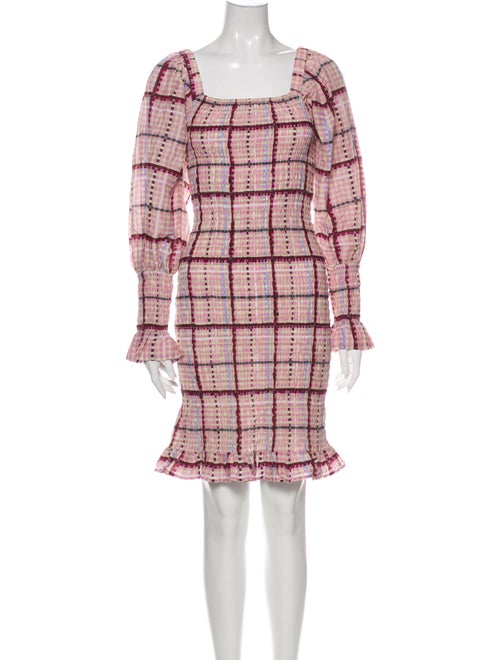 Ganni Plaid Print Knee-Length Dress Pink