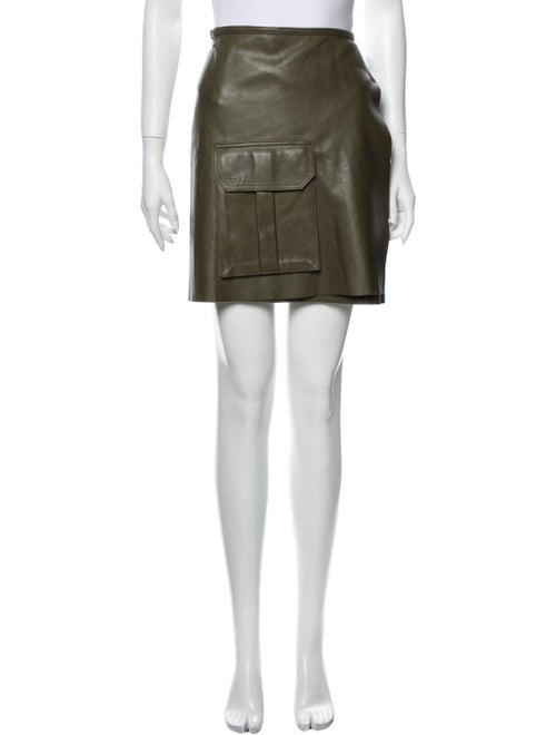 Ganni Lamb Leather Mini Skirt Green