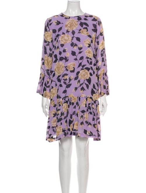Ganni Floral Print Mini Dress Purple