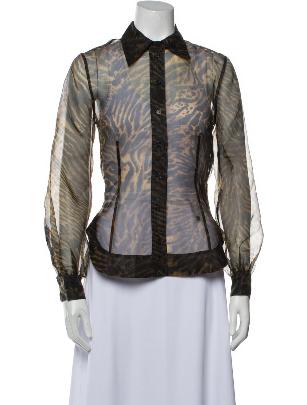 Ganni Animal Print Long Sleeve Button-Up Top - image 1