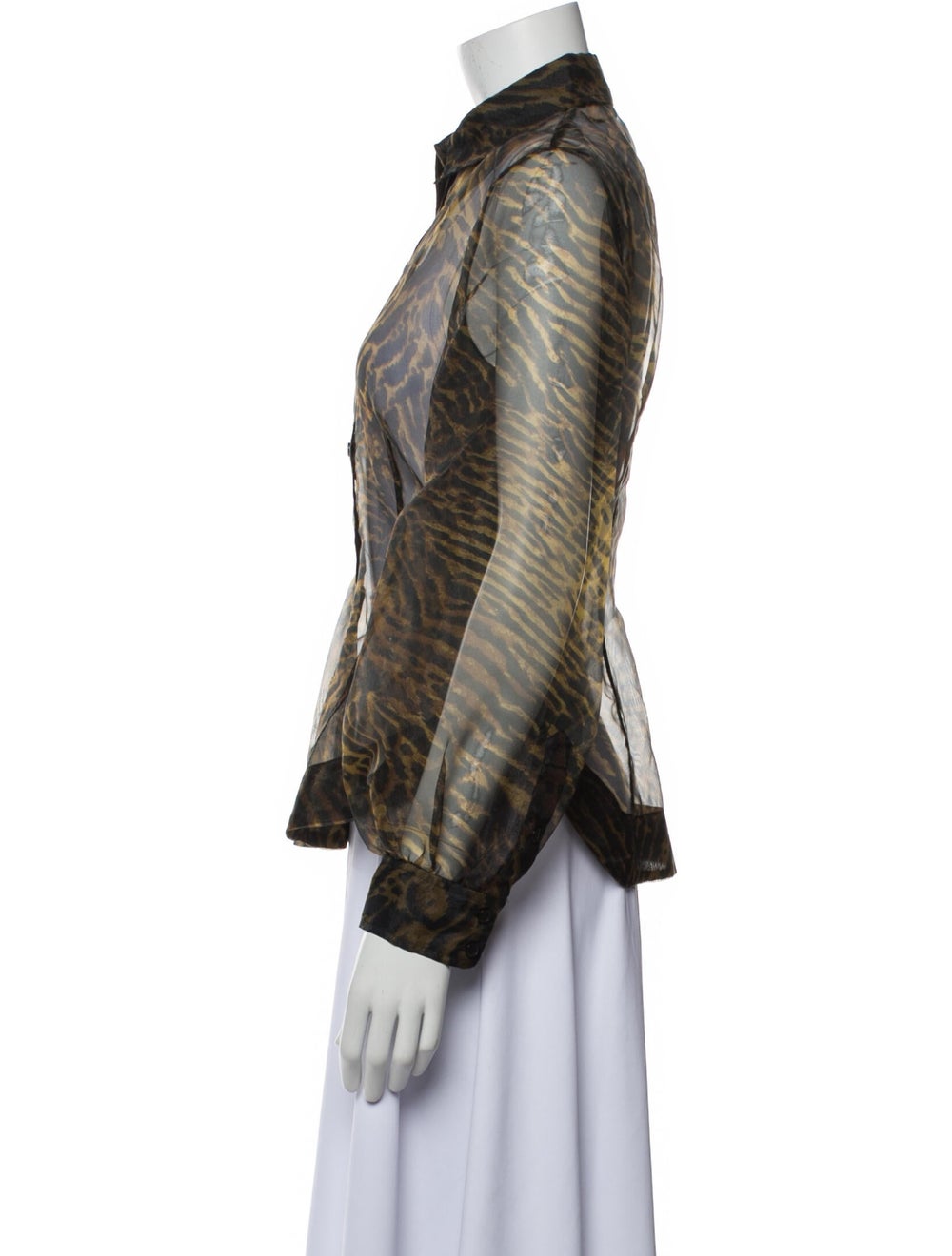 Ganni Animal Print Long Sleeve Button-Up Top - image 2