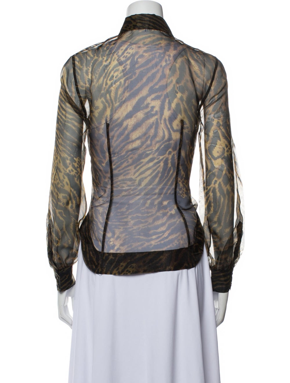 Ganni Animal Print Long Sleeve Button-Up Top - image 3