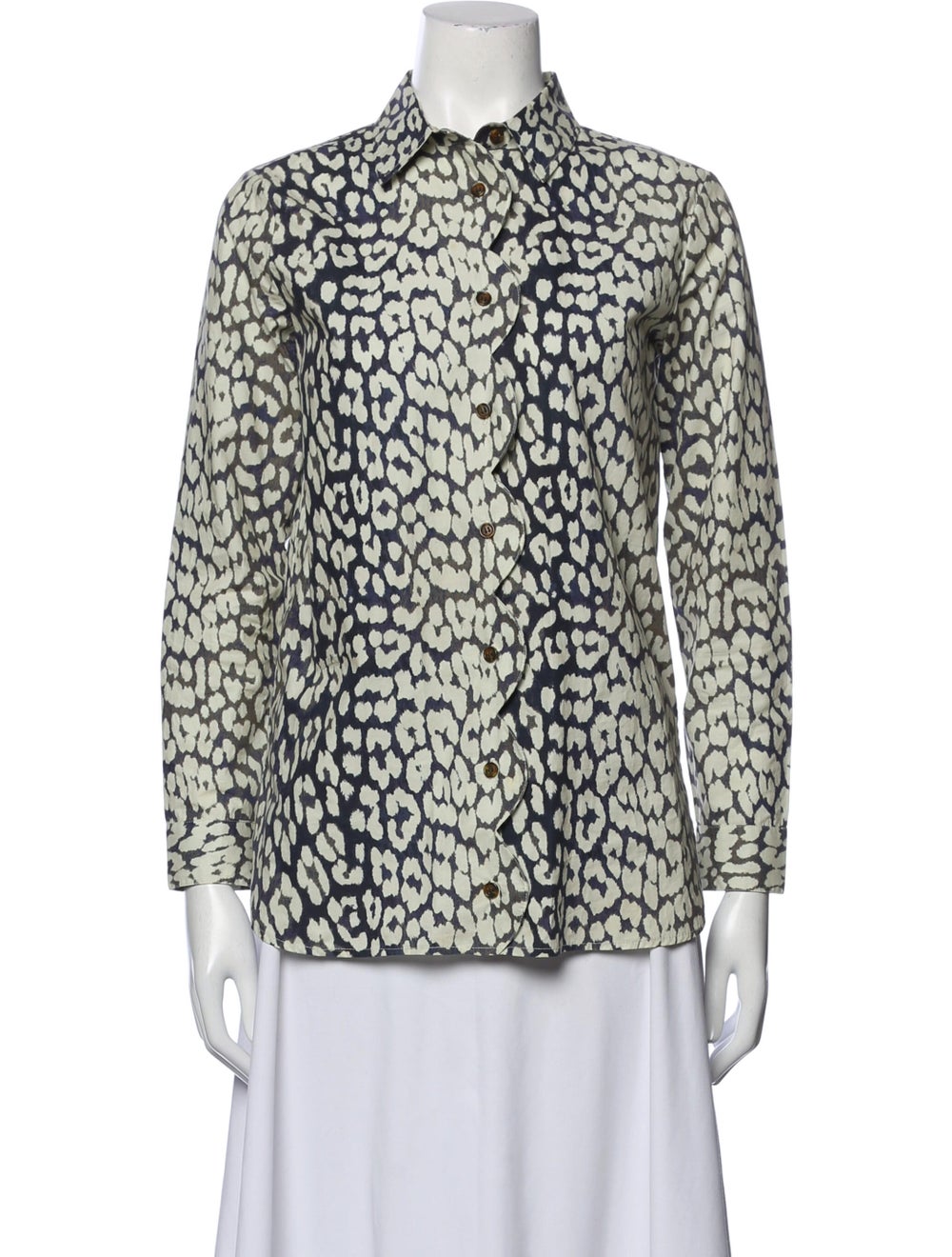 Ganni Printed Long Sleeve Button-Up Top - image 1