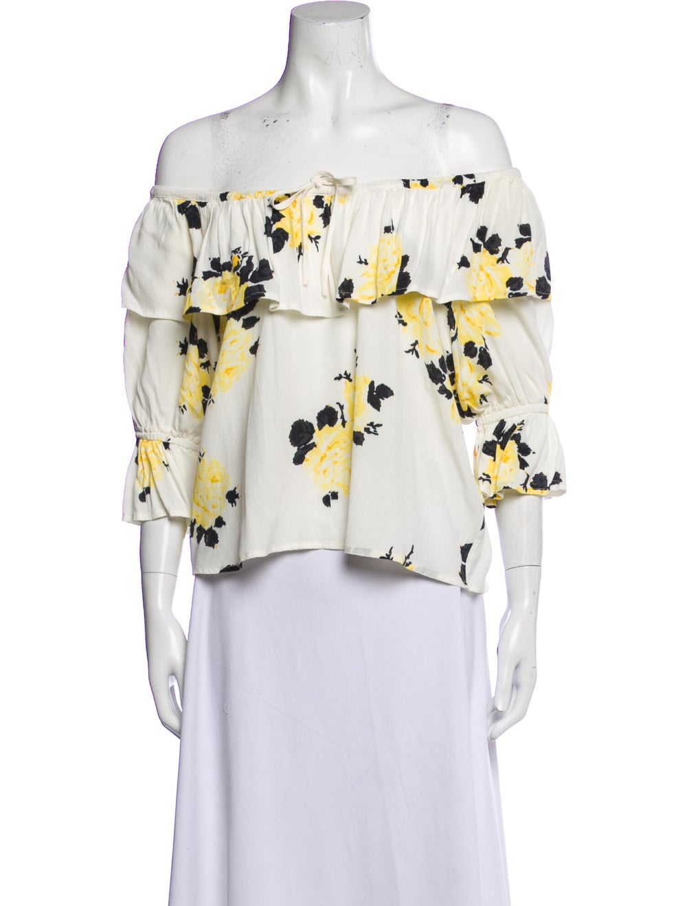 Ganni Floral Print Off-The-Shoulder Blouse - image 1