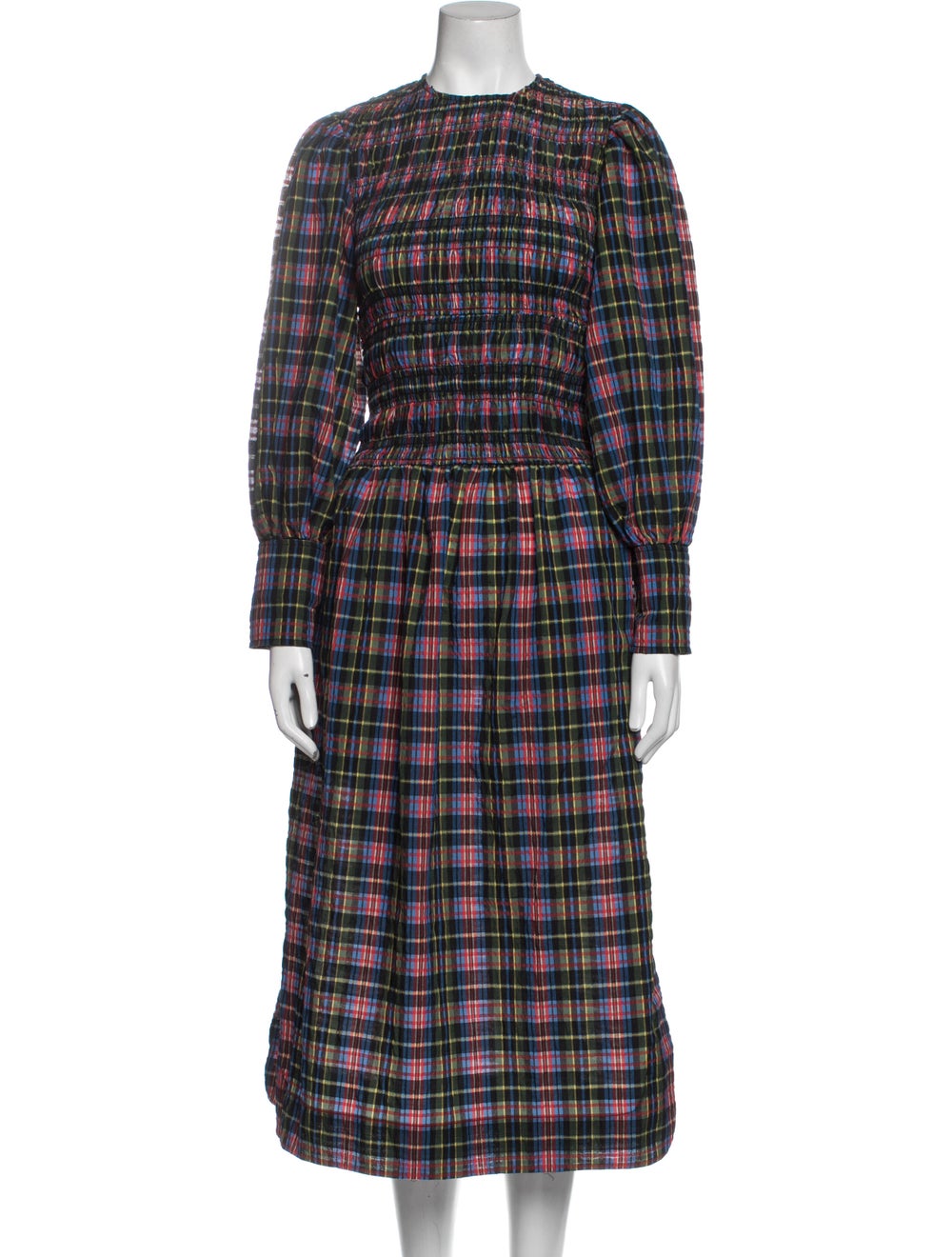 Ganni Plaid Print Long Dress - image 1