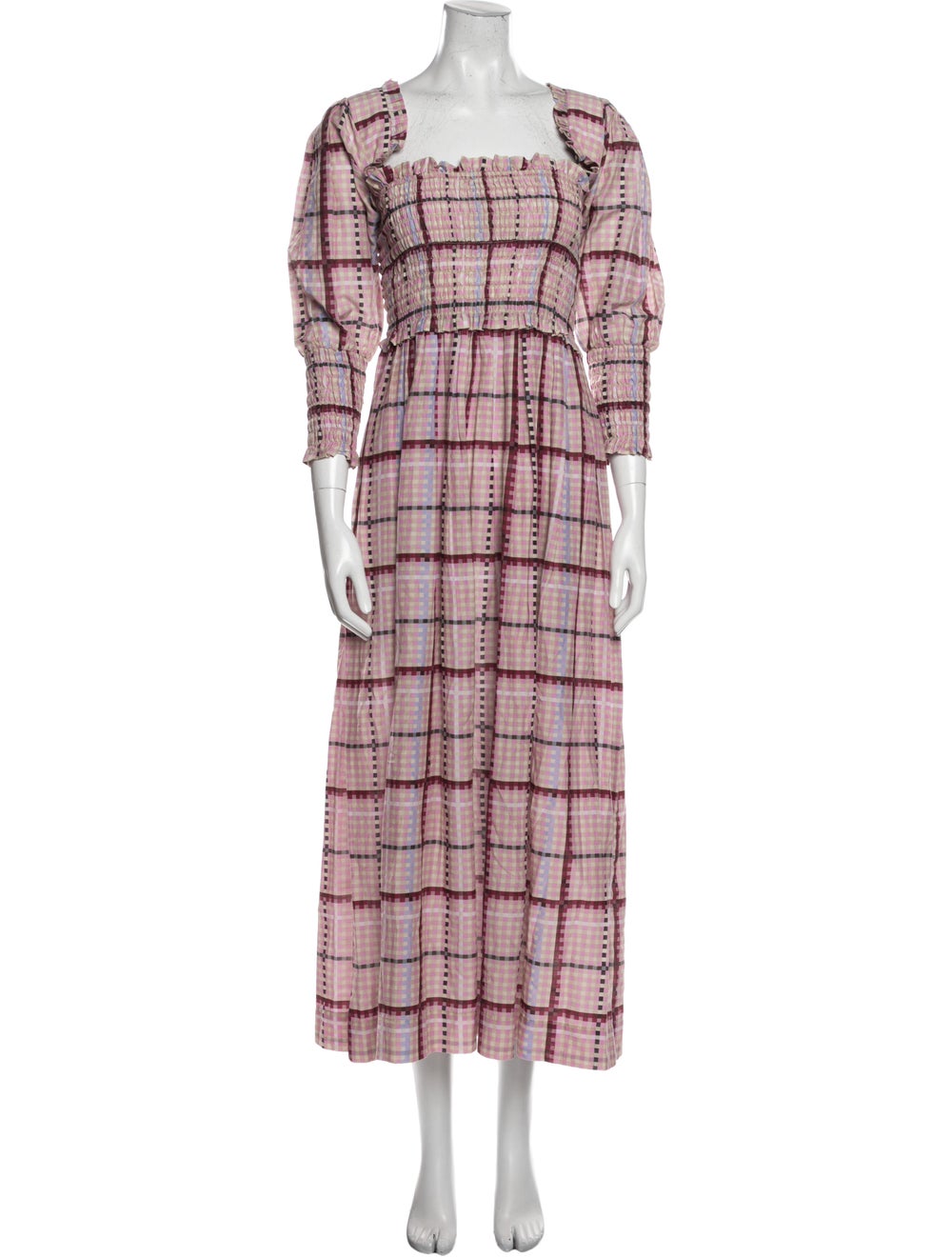 Ganni Plaid Print Long Dress - image 1