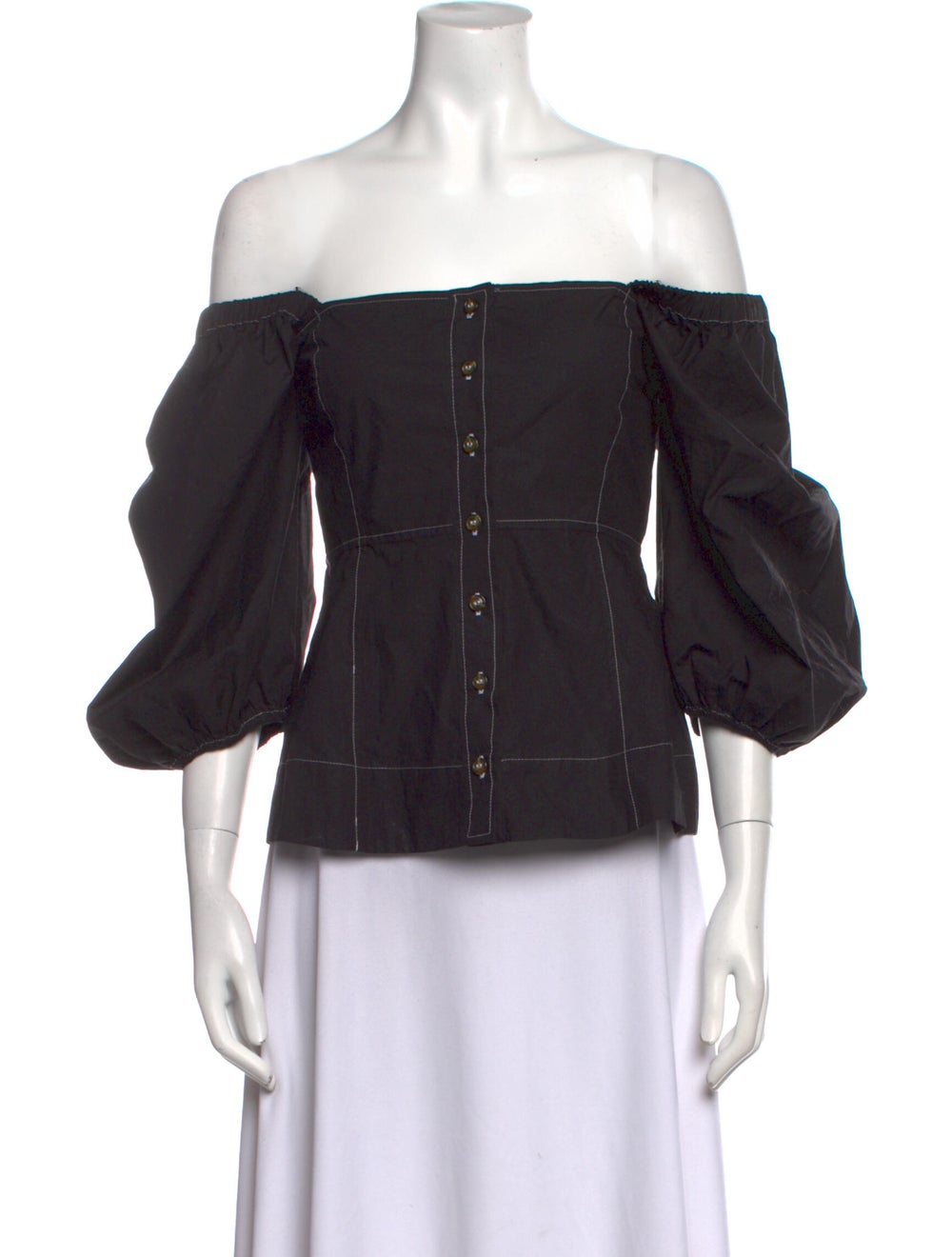 Ganni Off-The-Shoulder Three-Quarter Sleeve Blouse - image 1