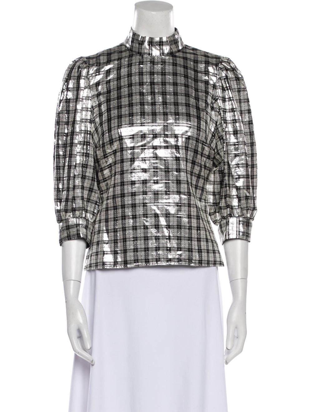 Ganni Silk Plaid Print Blouse - image 1