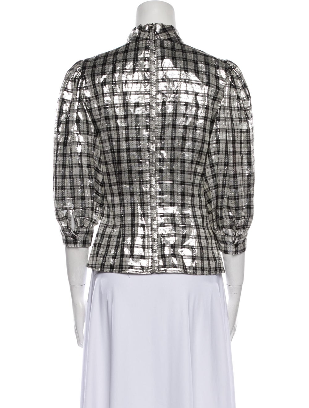 Ganni Silk Plaid Print Blouse - image 3
