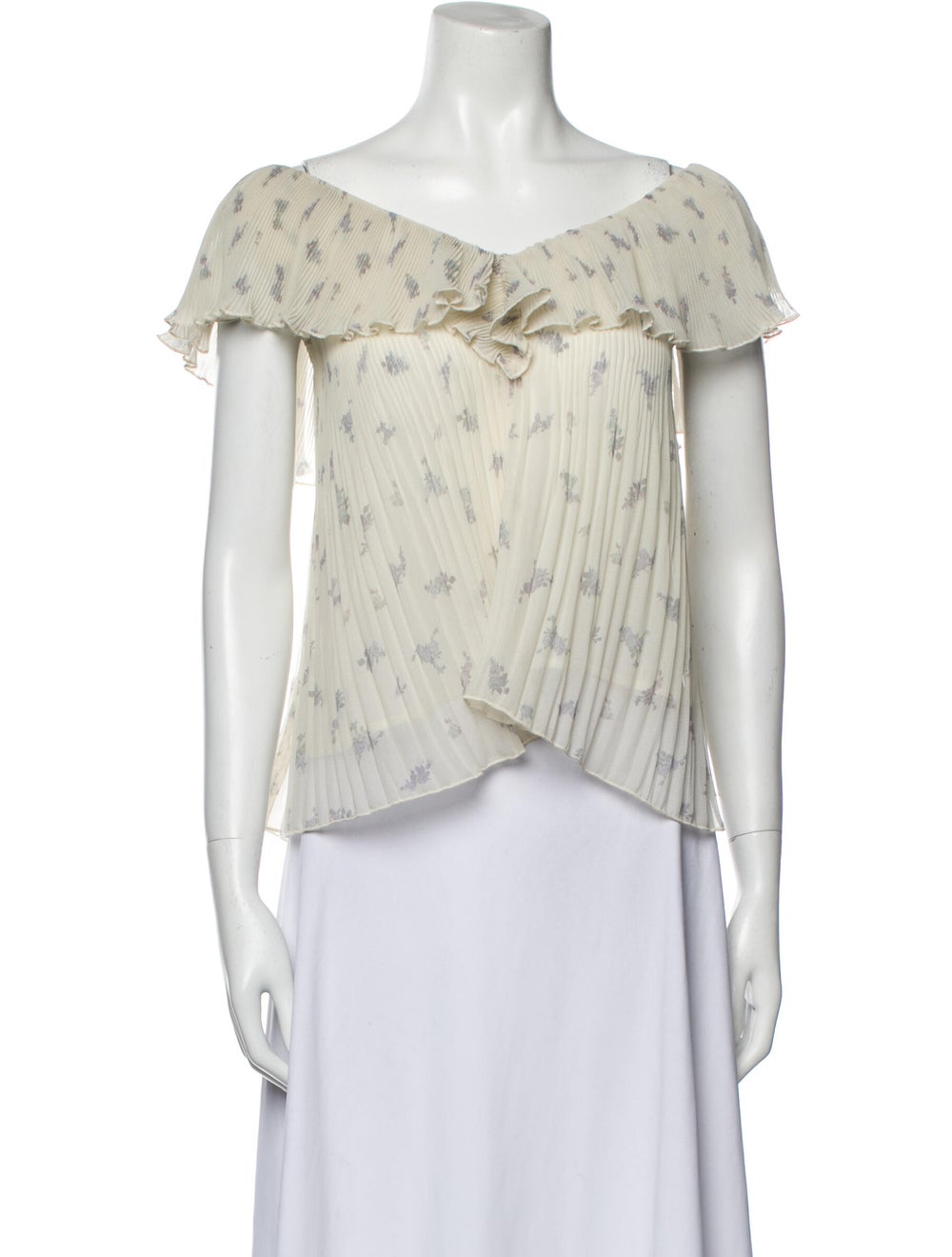 Ganni Printed Off-The-Shoulder Blouse - image 1