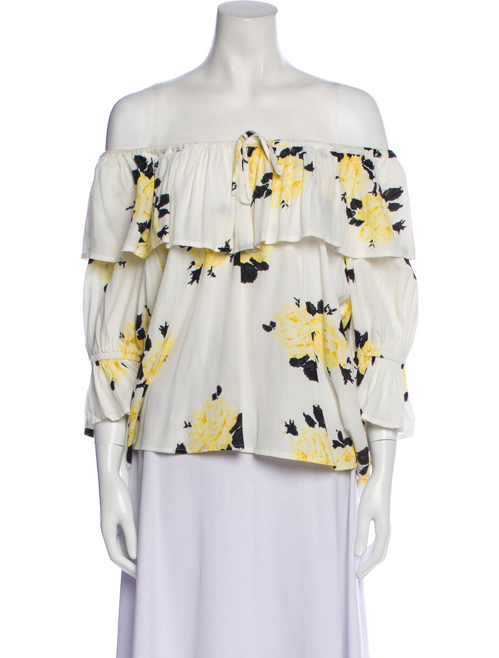 Ganni Floral Print Off-The-Shoulder Blouse - image 1