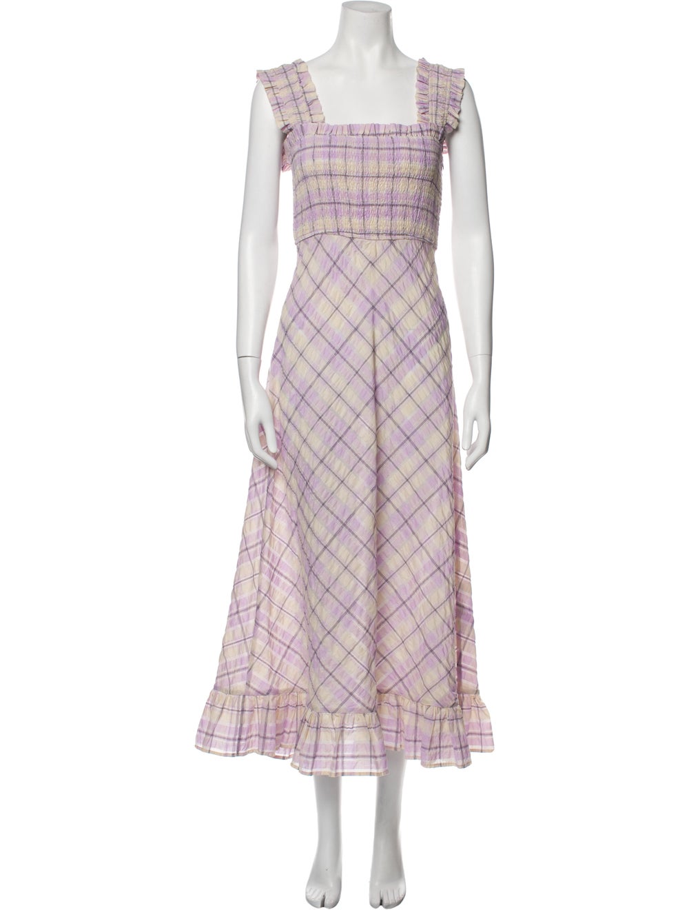 Ganni Plaid Print Long Dress - image 1