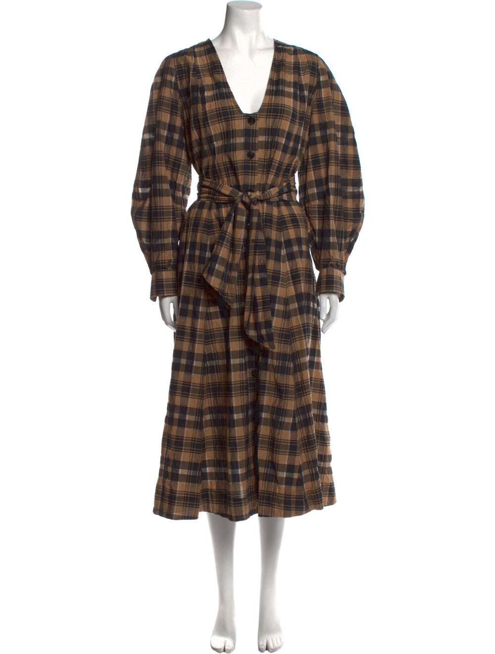 Ganni Plaid Print Long Dress - image 1