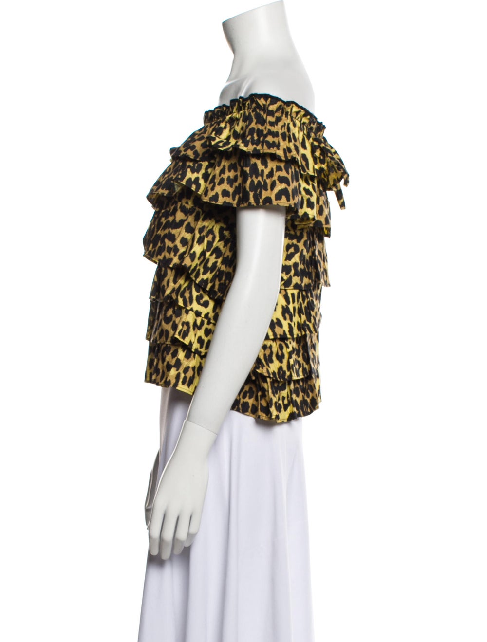 Ganni Animal Print Off-The-Shoulder Crop Top w/ T… - image 2