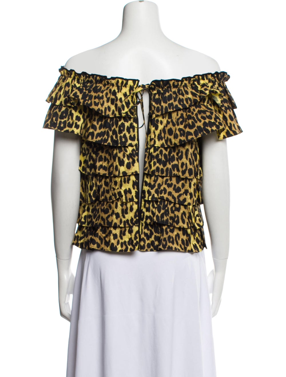 Ganni Animal Print Off-The-Shoulder Crop Top w/ T… - image 3