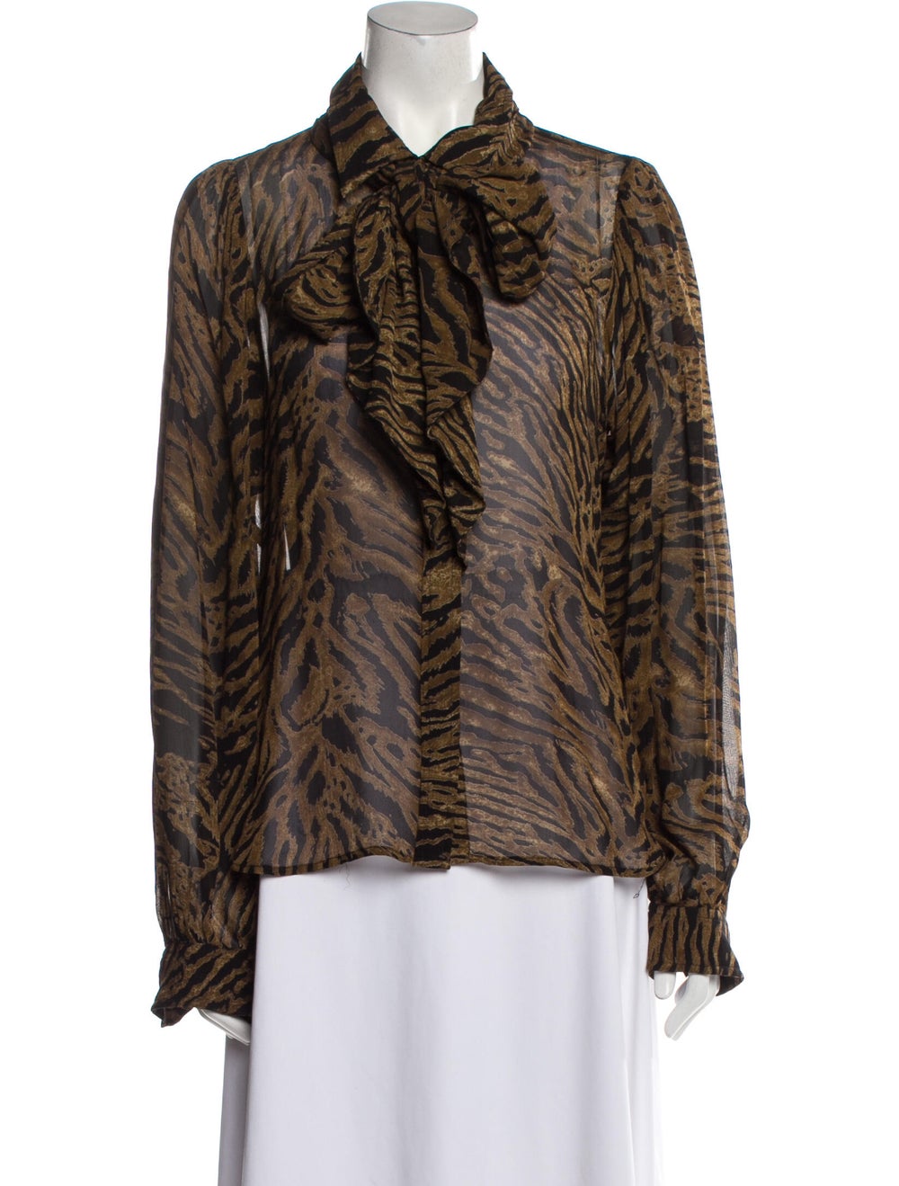 Ganni Animal Print Long Sleeve Button-Up Top - image 1