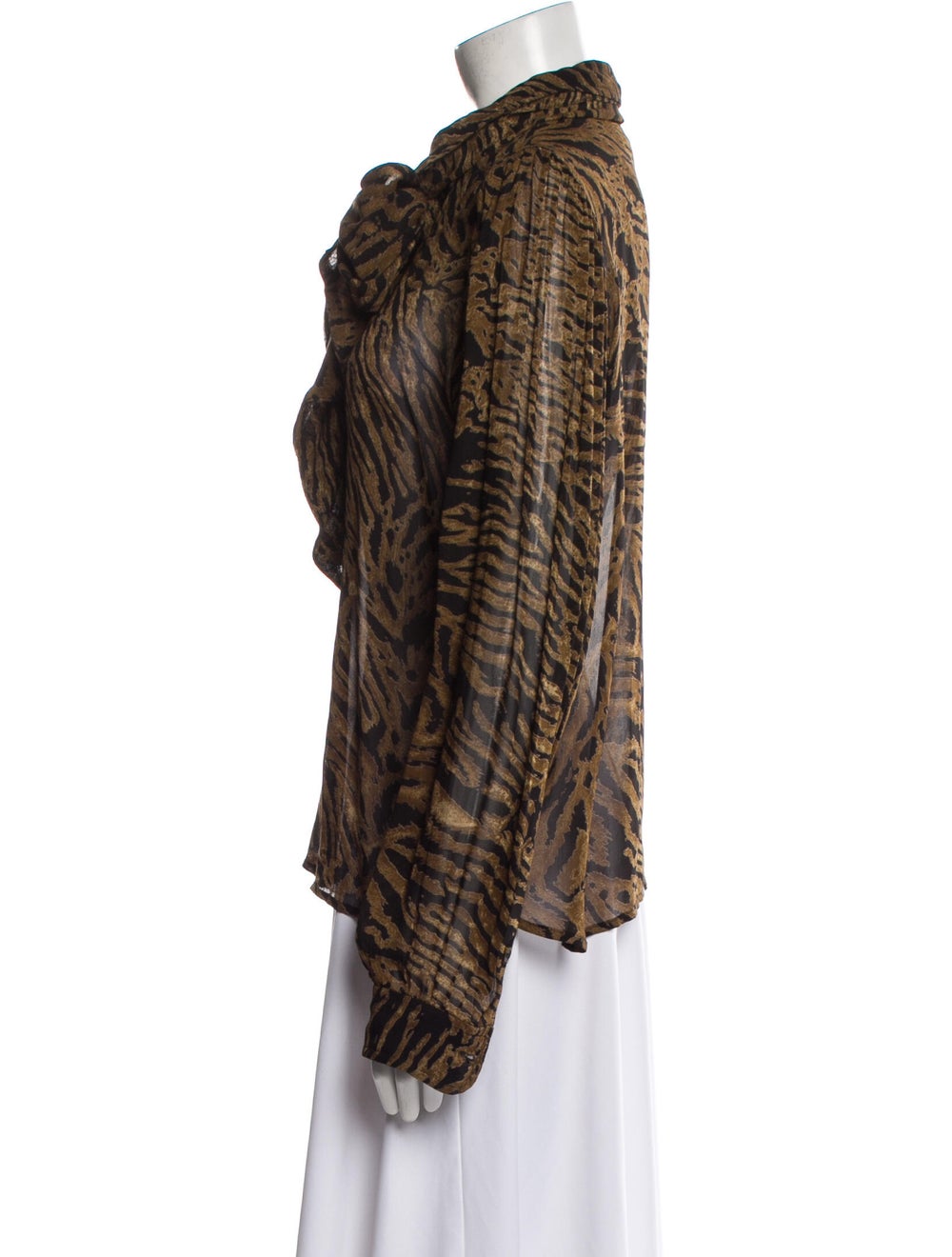 Ganni Animal Print Long Sleeve Button-Up Top - image 2