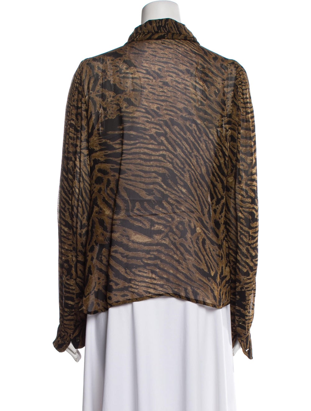 Ganni Animal Print Long Sleeve Button-Up Top - image 3