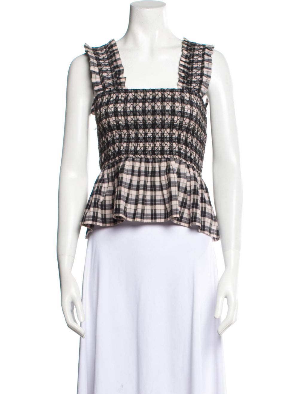 Ganni Plaid Print Square Neckline Crop Top - image 1