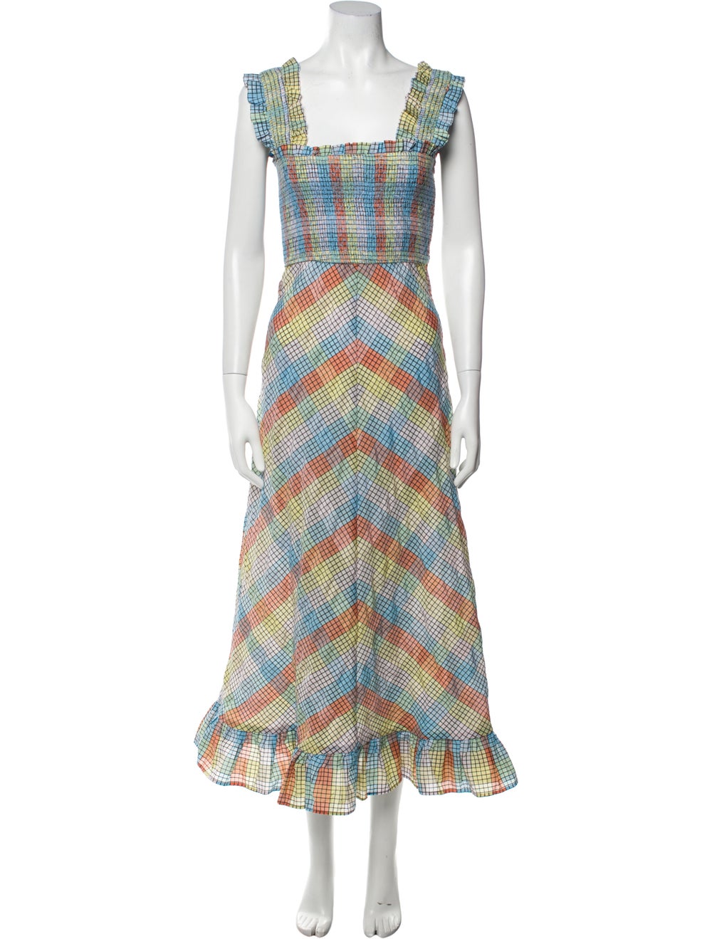 Ganni Plaid Print Long Dress - image 1