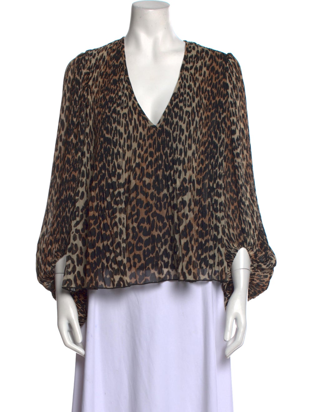 Ganni Animal Print V-Neck Blouse - image 1