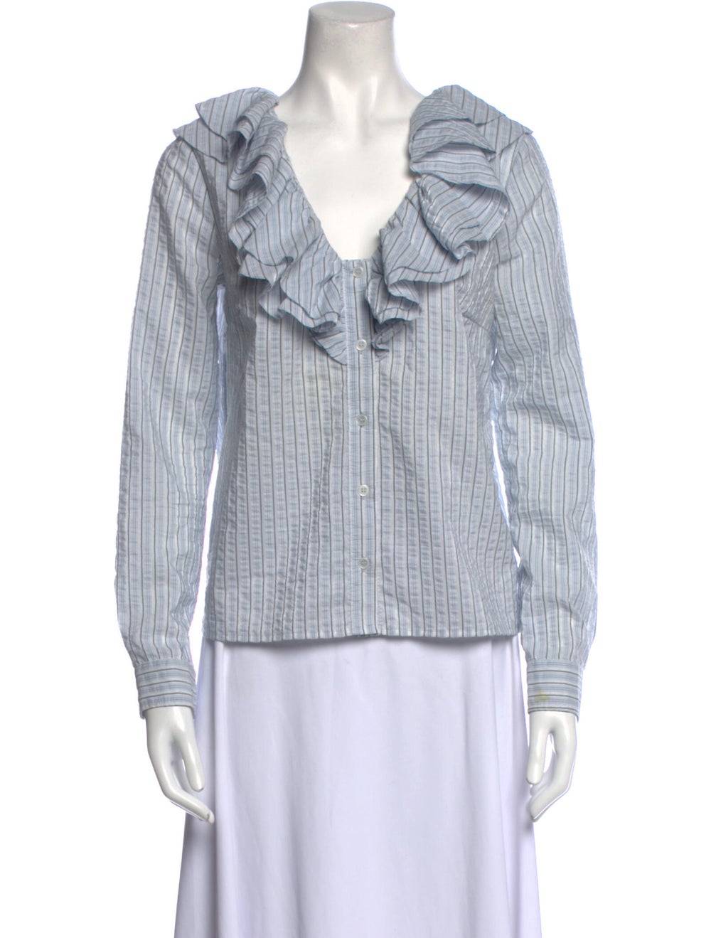 Ganni Striped V-Neck Blouse - image 1