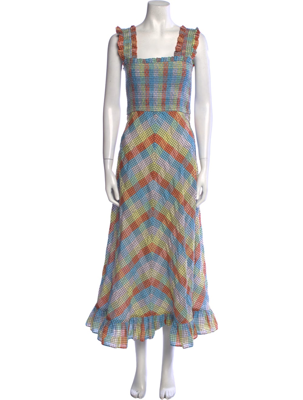 Ganni Plaid Print Long Dress - image 1