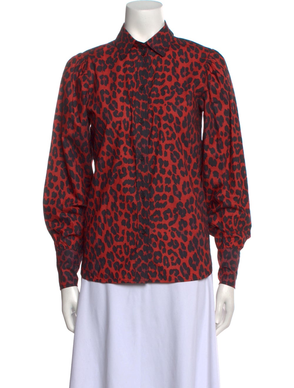 Ganni Animal Print Long Sleeve Button-Up Top - image 1