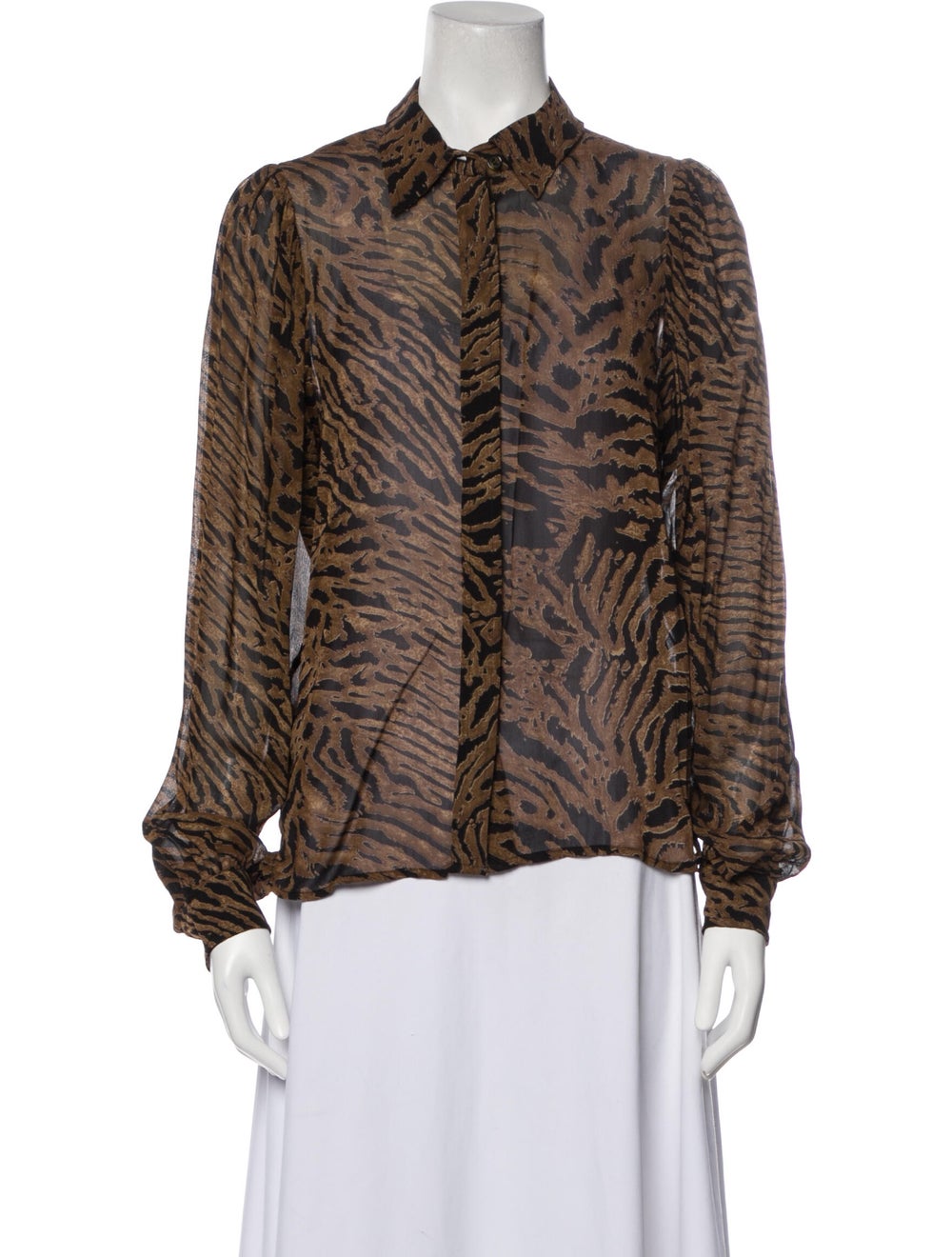 Ganni Animal Print Long Sleeve Button-Up Top - image 1