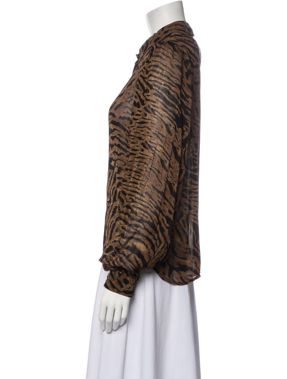 Ganni Animal Print Long Sleeve Button-Up Top - image 2