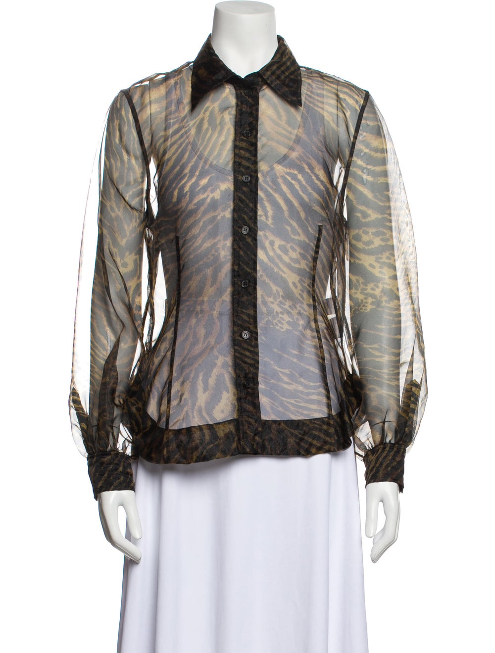 Ganni Animal Print Long Sleeve Button-Up Top - image 1