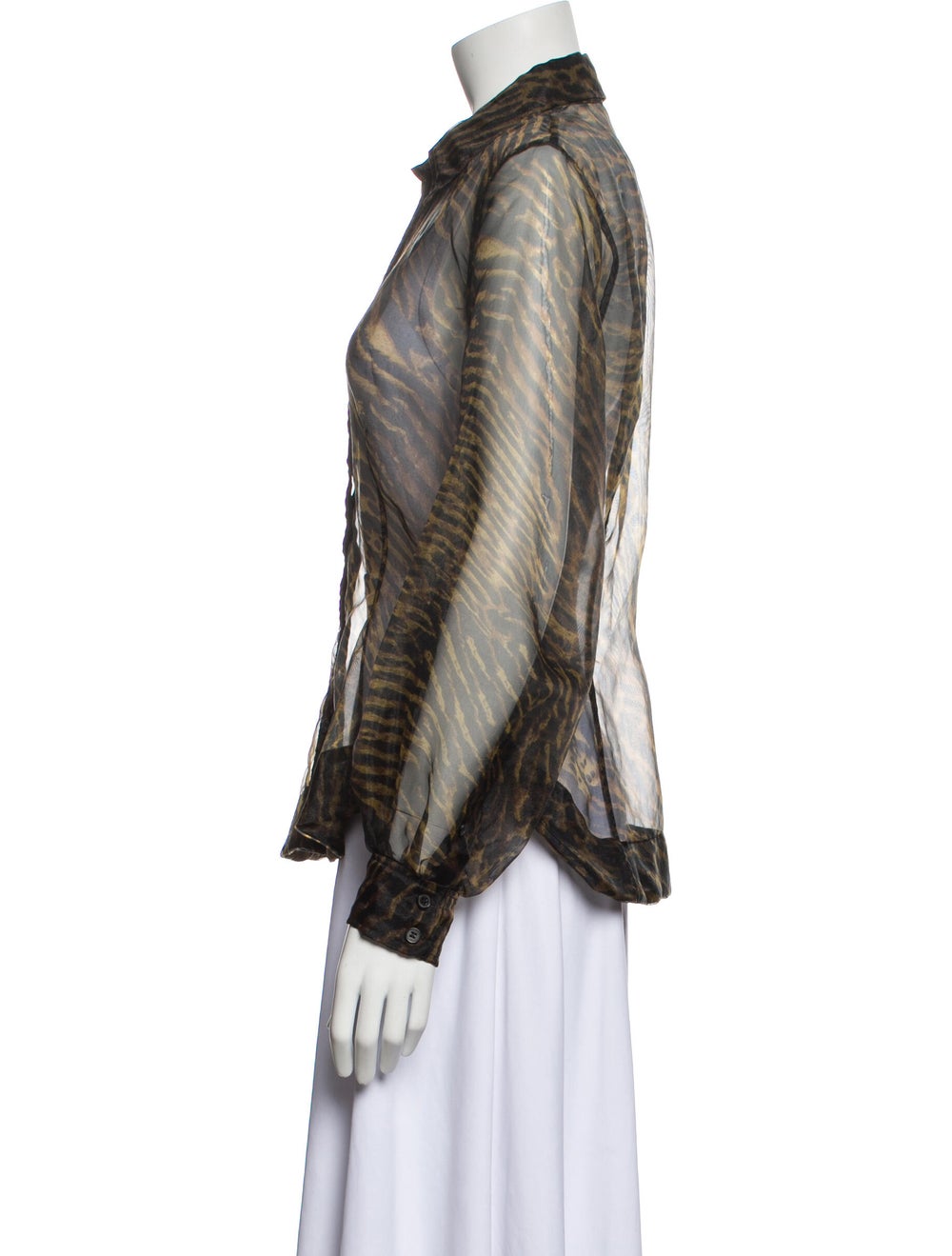 Ganni Animal Print Long Sleeve Button-Up Top - image 2