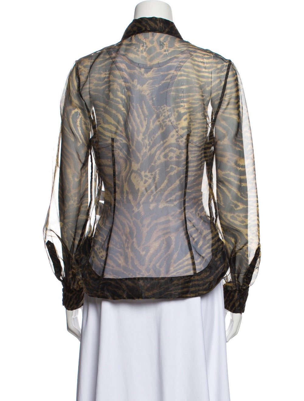 Ganni Animal Print Long Sleeve Button-Up Top - image 3
