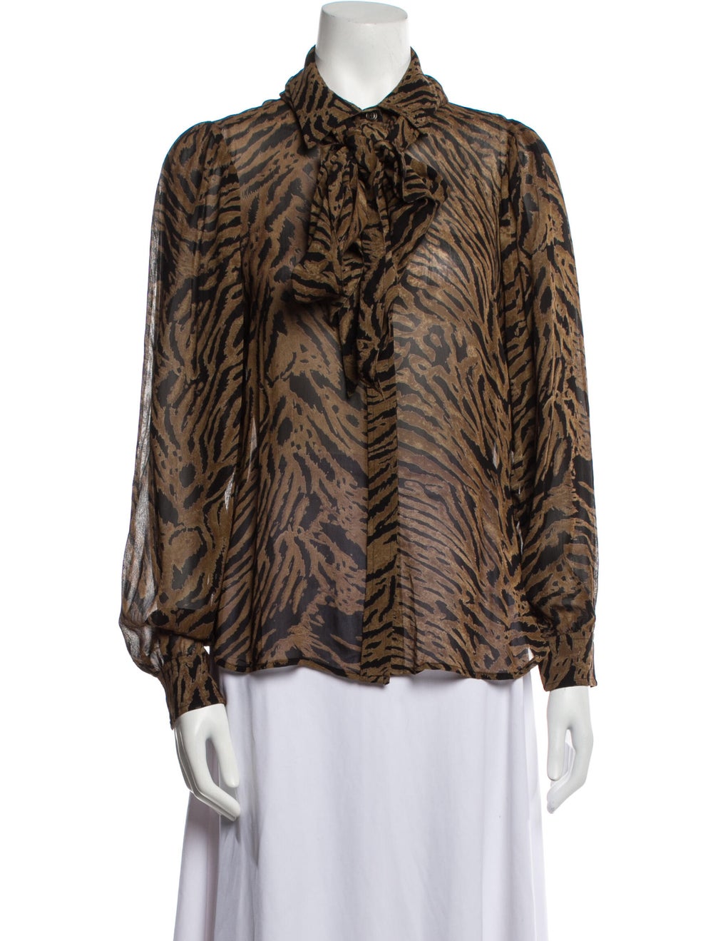 Ganni Animal Print Long Sleeve Button-Up Top - image 1