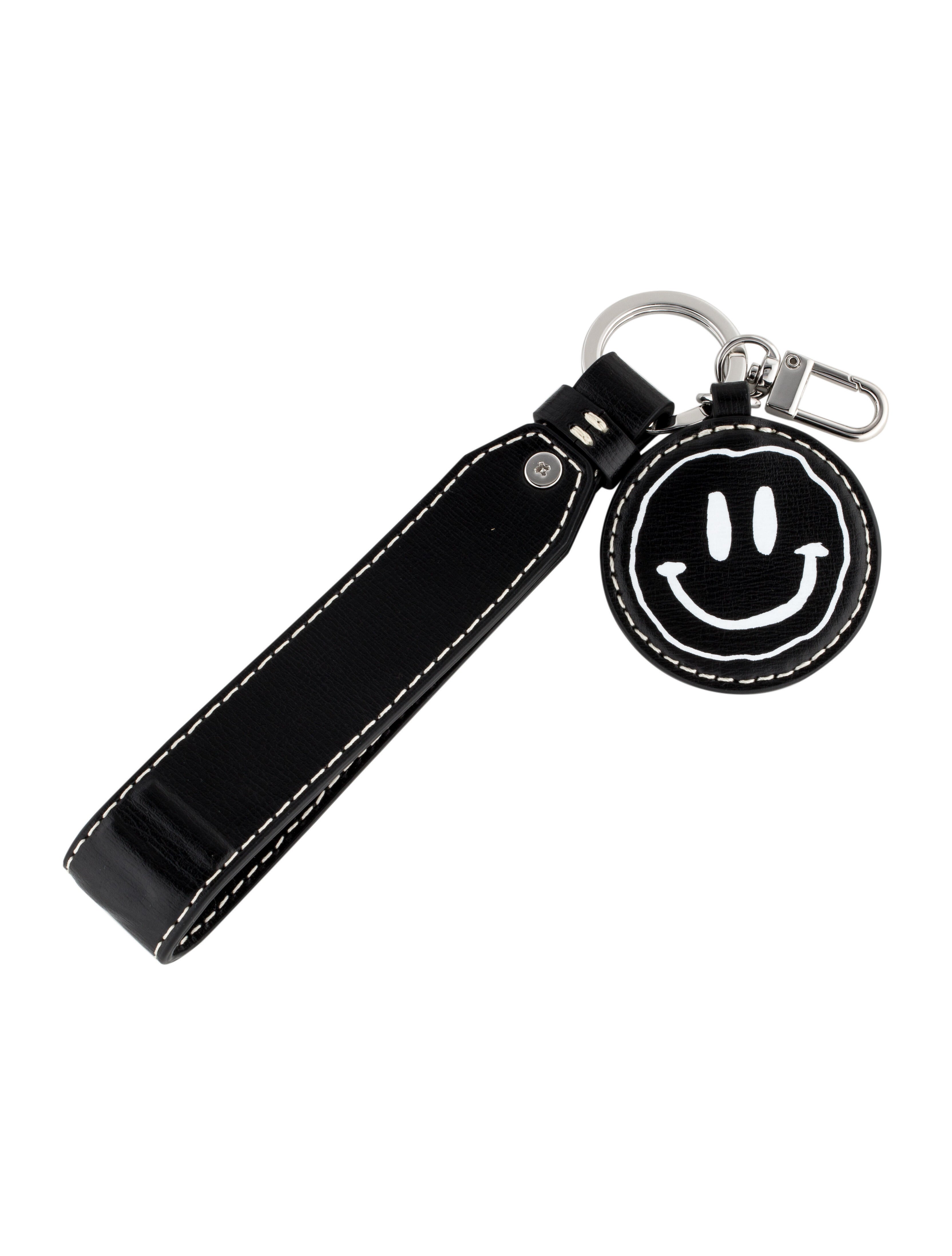 Ganni Leather Smiley Face Keychain - Black Keychains
