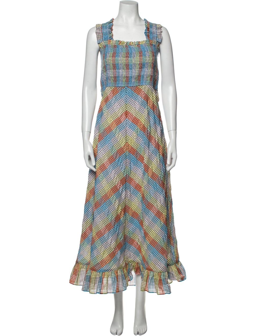Ganni Plaid Print Long Dress - image 1