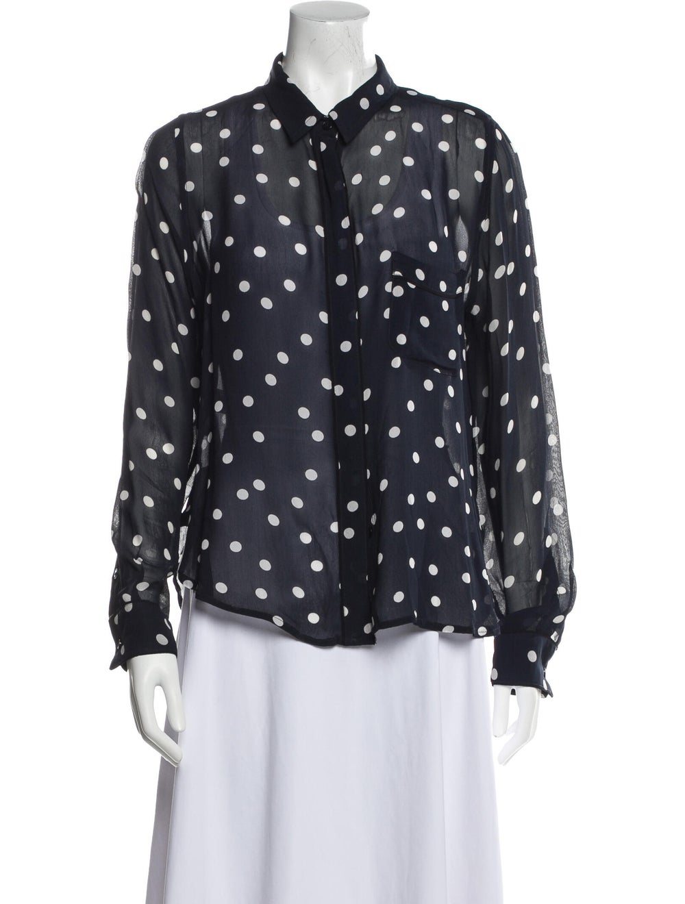 Ganni Polka Dot Print Long Sleeve Button-Up Top - image 1