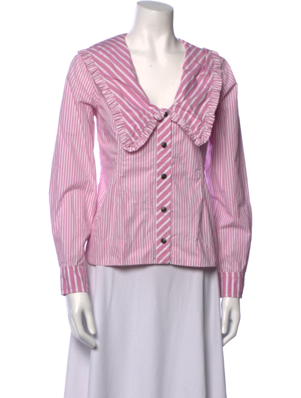 Ganni Striped V-Neck Blouse - image 1