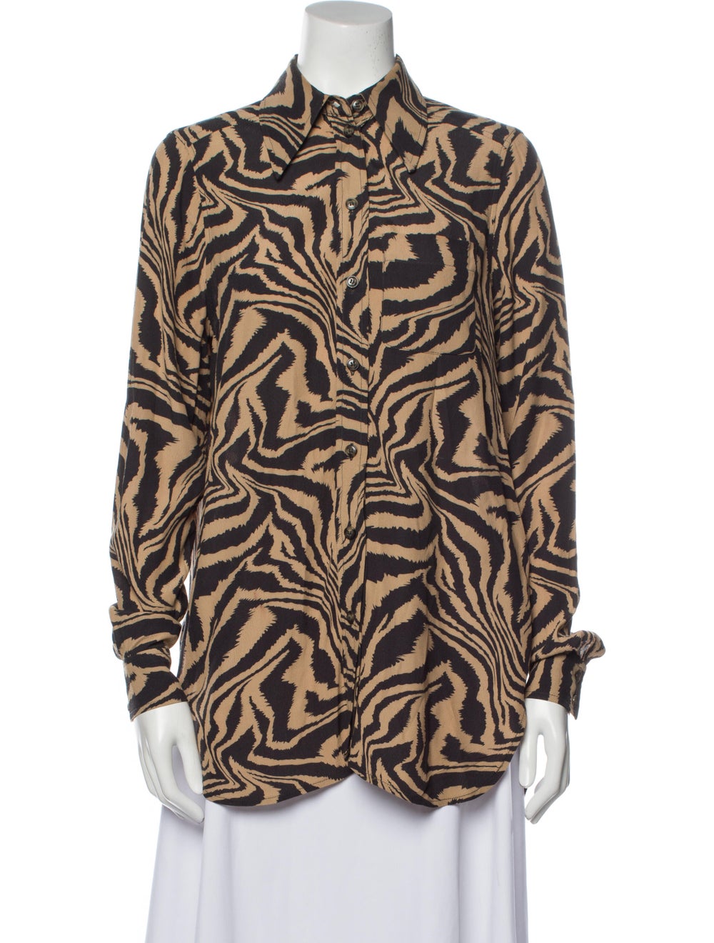 Ganni Animal Print Long Sleeve Button-Up Top - image 1